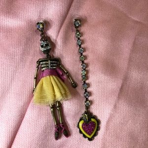 Betsey Johnson Skeleton and Heart Earrings